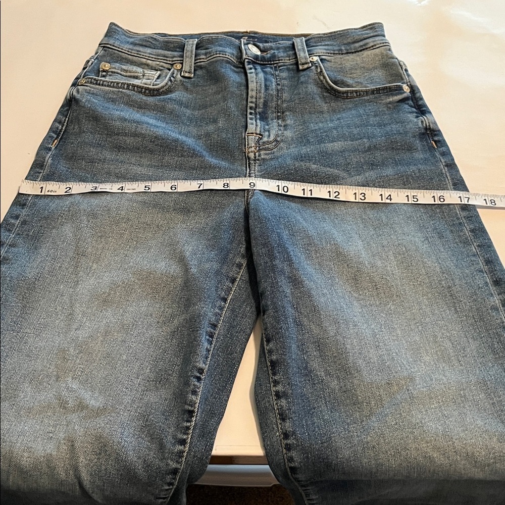 7 For All Mankind Women's Wide Leg Flare Jeans in Medium Blue - Picture 5 of 16
